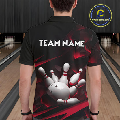 Personalized Bowling 1/4 Quarter Zip Polo Red Black Bowling Ball Jersey For Men NHT1345