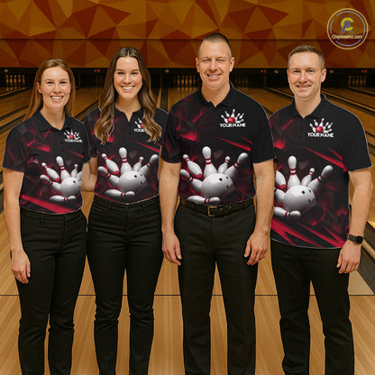 Personalized Bowling 1/4 Quarter Zip Polo Red Black Bowling Ball Jersey For Men NHT1345
