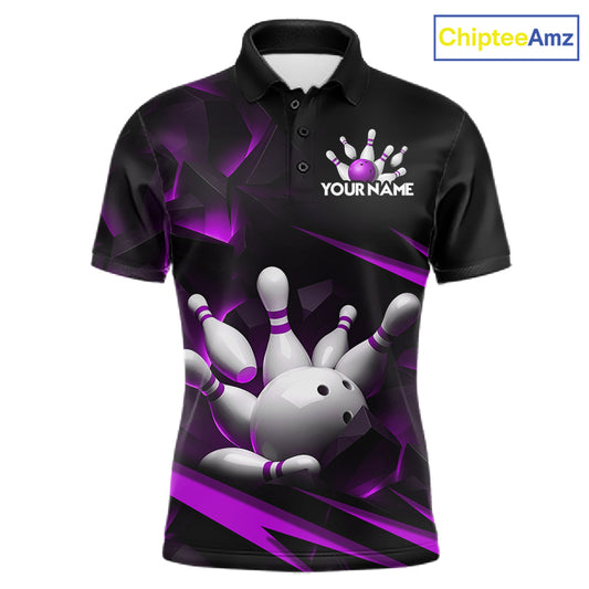Personalized Bowling 1/4 Quarter Zip Polo Purple Black Bowling Ball Jersey For Men NHT1346
