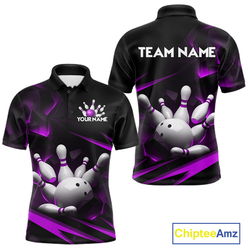 Personalized Bowling 1/4 Quarter Zip Polo Purple Black Bowling Ball Jersey For Men NHT1346