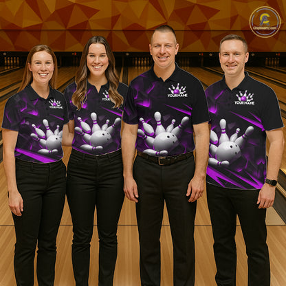 Personalized Bowling 1/4 Quarter Zip Polo Purple Black Bowling Ball Jersey For Women NHT1346