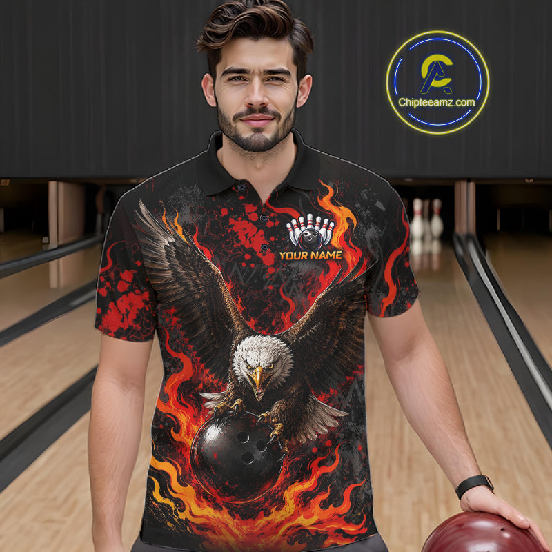 Eagle Bowling Polo Shirt Custom Name Team Quarter Zip Bowling Jersey For Men NHT1350