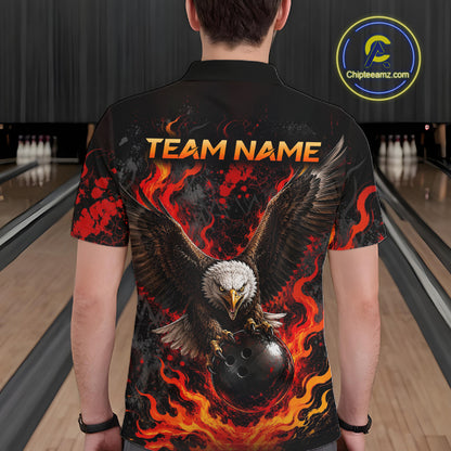 Eagle Bowling Polo Shirt Custom Name Team Quarter Zip Bowling Jersey For Men NHT1350