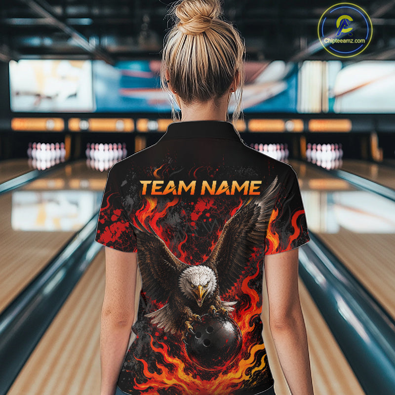 Eagle Bowling Polo Shirt Custom Name Team Quarter Zip Bowling Jersey For Women NHT1350
