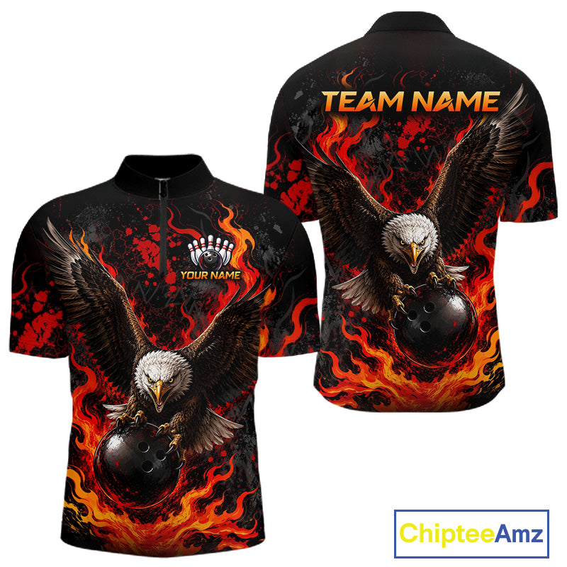 Eagle Bowling Polo Shirt Custom Name Team Quarter Zip Bowling Jersey For Men NHT1350