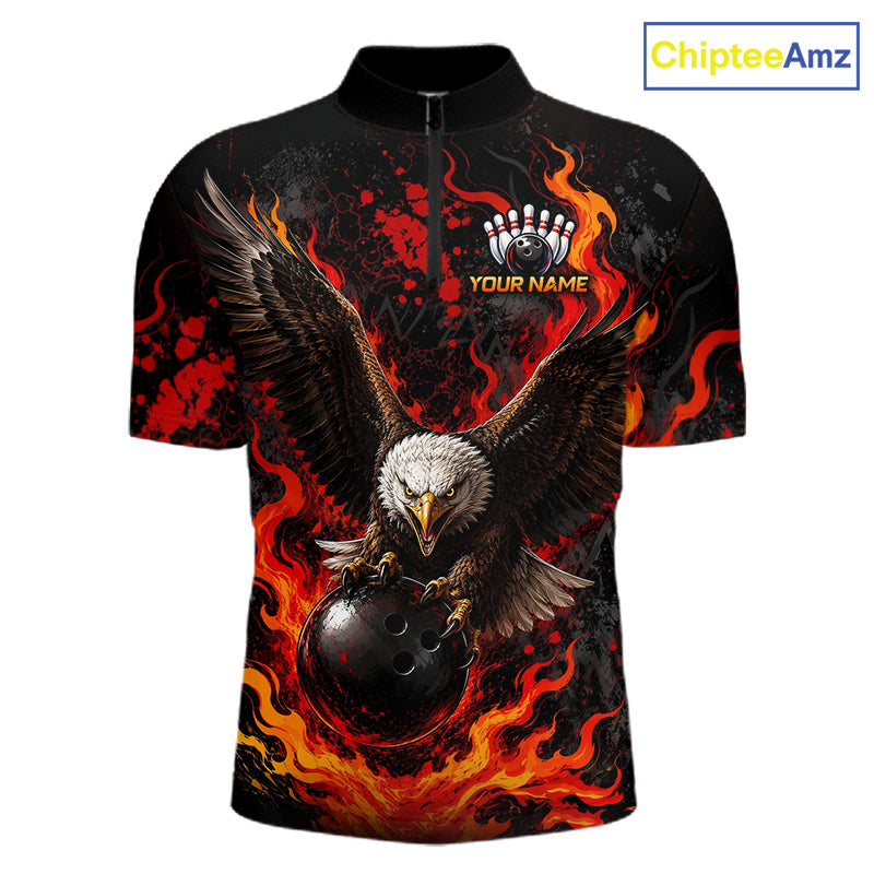 Eagle Bowling Polo Shirt Custom Name Team Quarter Zip Bowling Jersey For Men NHT1350
