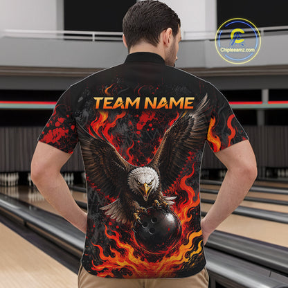 Eagle Bowling Polo Shirt Custom Name Team Quarter Zip Bowling Jersey For Men NHT1350