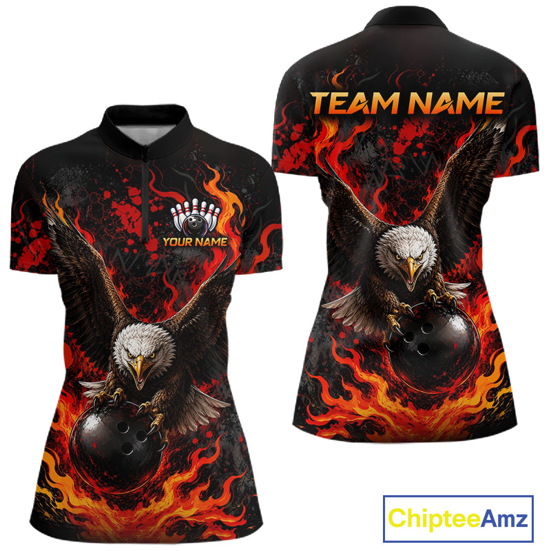 Eagle Bowling Polo Shirt Custom Name Team Quarter Zip Bowling Jersey For Women NHT1350