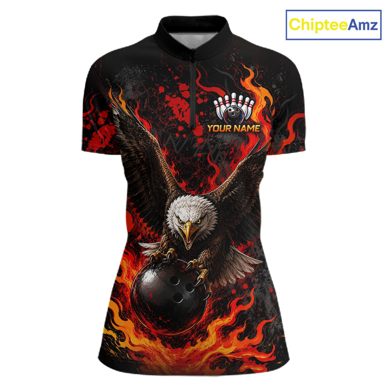 Eagle Bowling Polo Shirt Custom Name Team Quarter Zip Bowling Jersey For Women NHT1350