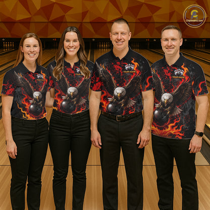 Eagle Bowling Polo Shirt Custom Name Team Quarter Zip Bowling Jersey For Men NHT1350