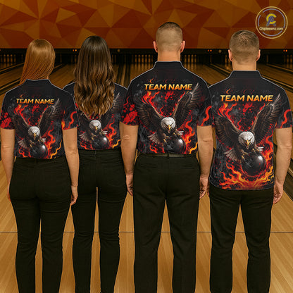 Eagle Bowling Polo Shirt Custom Name Team Quarter Zip Bowling Jersey For Men NHT1350