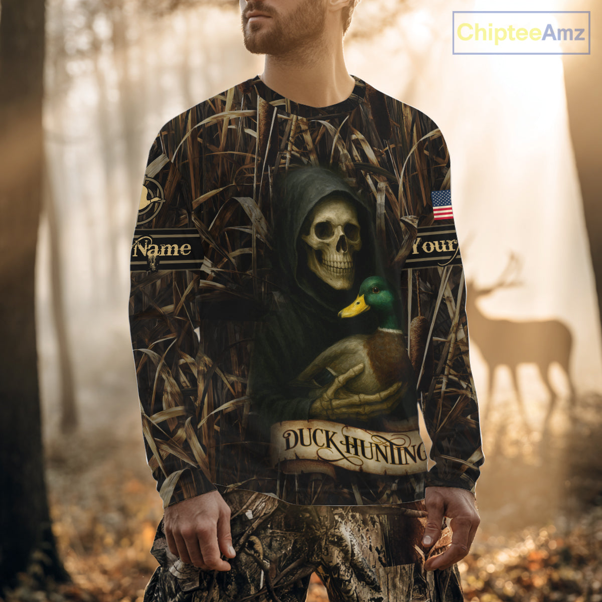 Duck Hunting Camouflage US Flag Custom 3D All Over Printed Shirts Personalized Hunting gift NHT106