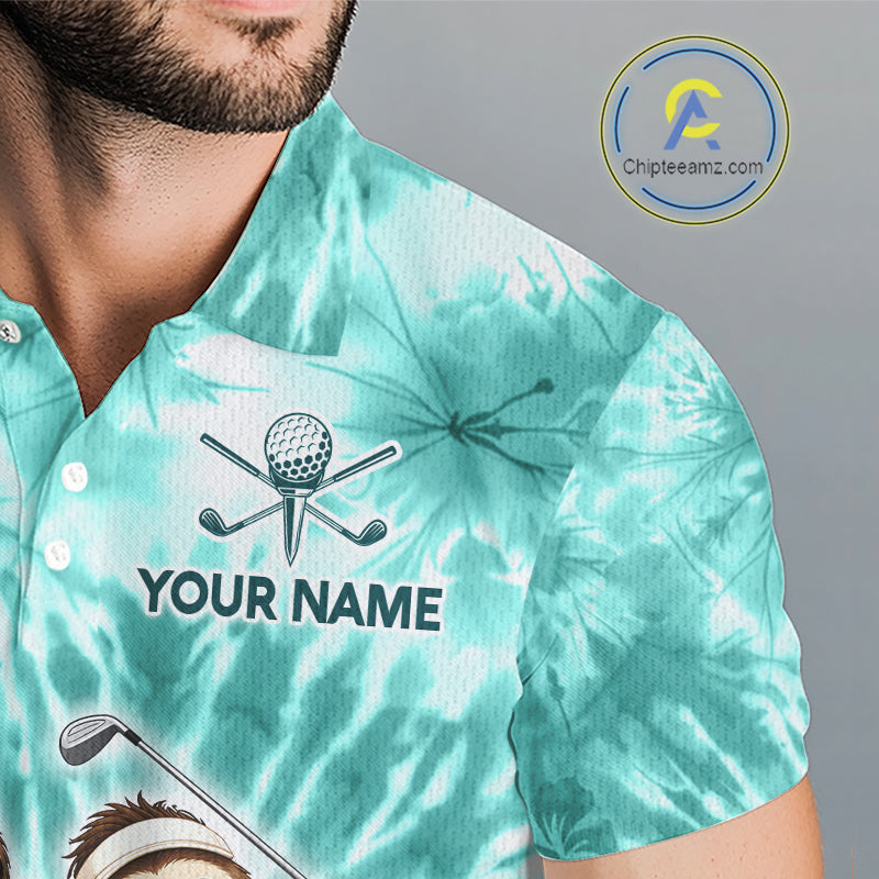 Funny Sloth Golf Polo Shirt For Men –  Blue Tie Dye Custom Name Golf Shirt, Golf Gift NHT880