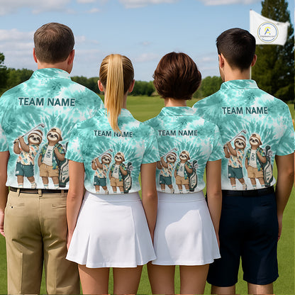 Funny Sloth Golf Polo Shirt For Men –  Blue Tie Dye Custom Name Golf Shirt, Golf Gift NHT880