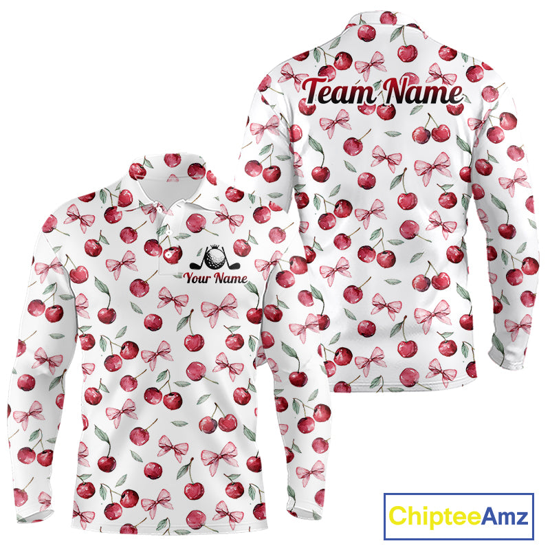 Funny Golf Polo Shirt For Mens Cherry Pattern Summer Sport Top For Team NHT881