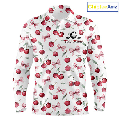 Funny Golf Polo Shirt For Mens Cherry Pattern Summer Sport Top For Team NHT881