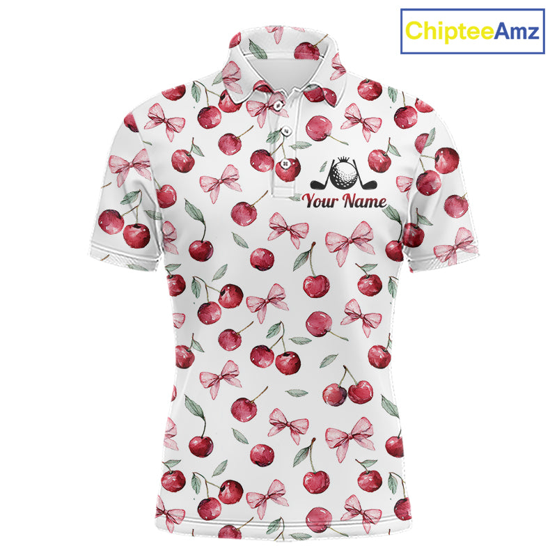 Funny Golf Polo Shirt For Mens Cherry Pattern Summer Sport Top For Team NHT881