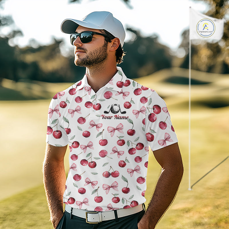 Funny Golf Polo Shirt For Mens Cherry Pattern Summer Sport Top For Team NHT881
