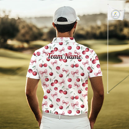Funny Golf Polo Shirt For Mens Cherry Pattern Summer Sport Top For Team NHT881