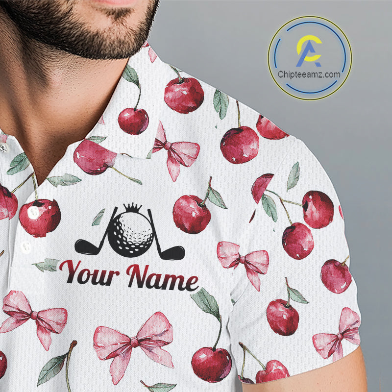 Funny Golf Polo Shirt For Mens Cherry Pattern Summer Sport Top For Team NHT881