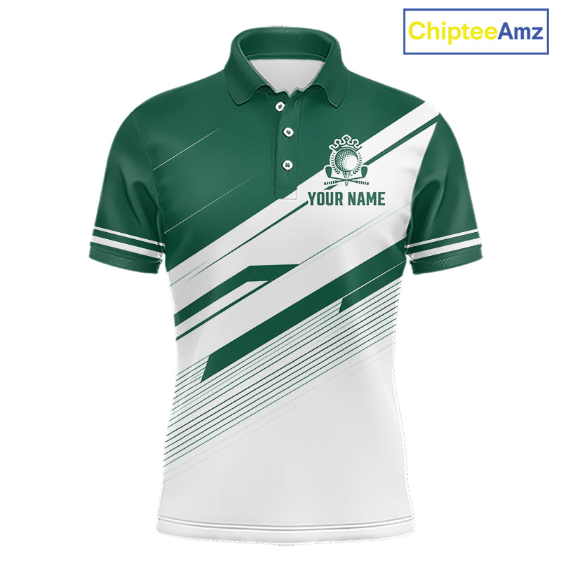 Green And White Mens Golf Polo Shirt Custom Name Golf Shirts For Team Personalized Golf Top NHT882