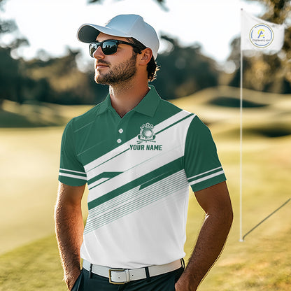 Green And White Mens Golf Polo Shirt Custom Name Golf Shirts For Team Personalized Golf Top NHT882
