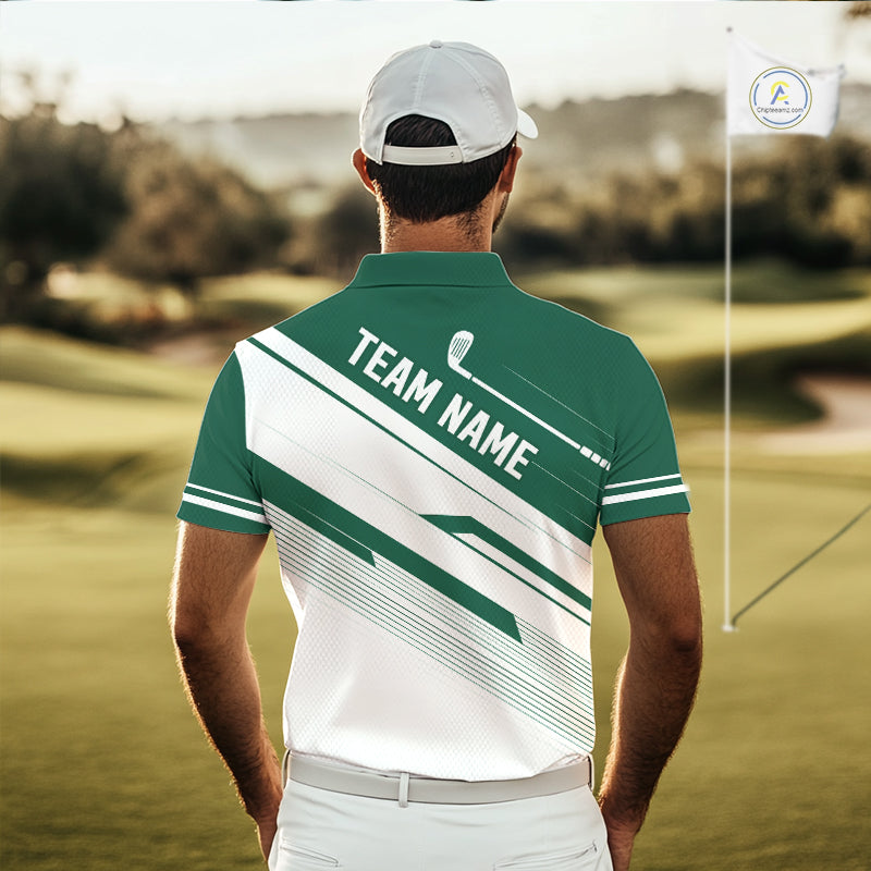 Green And White Mens Golf Polo Shirt Custom Name Golf Shirts For Team Personalized Golf Top NHT882