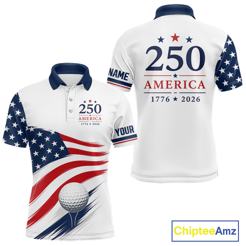 American Flag Mens Golf Polo Shirts, Patriotic Team Golf Jerseys NHT885