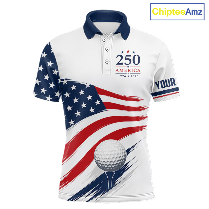 American Flag Mens Golf Polo Shirts, Patriotic Team Golf Jerseys NHT885