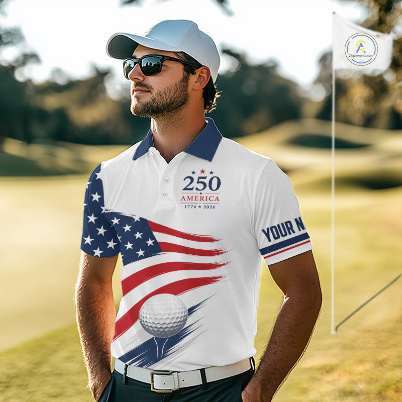 American Flag Mens Golf Polo Shirts, Patriotic Team Golf Jerseys NHT885