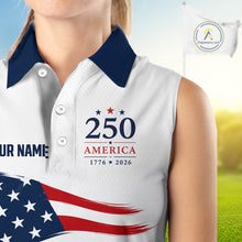 Load image into Gallery viewer, American Flag Sleeveless Womens Golf Polo Shirts, Patriotic Team Golf Jerseys NHT885