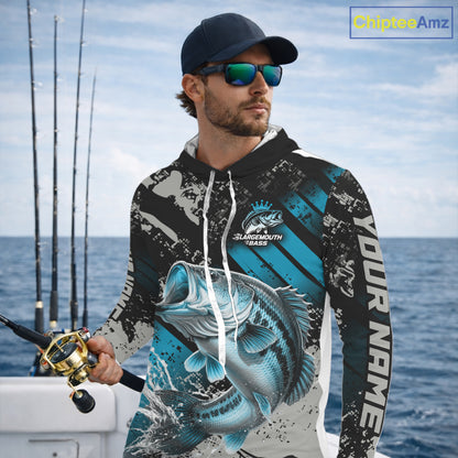 Bass Fishing Shirts Long Sleeve Hooded Customized Name, Largemouth Bass Fishing Jerseys For Men NHT531