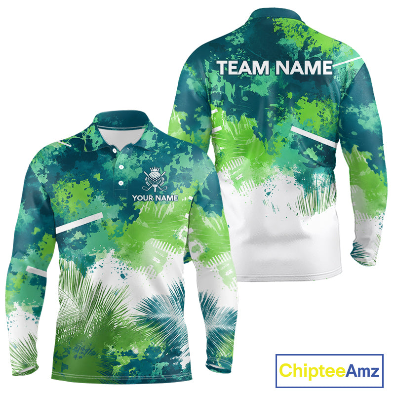 Green Tropical Splash Custom Golf Polo Shirt – Personalized Team Name Performance Polo Tee For Men NHT894