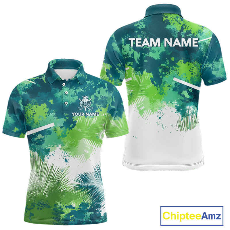 Green Tropical Splash Custom Golf Polo Shirt – Personalized Team Name Performance Polo Tee For Men NHT894