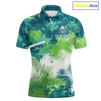 Green Tropical Splash Custom Golf Polo Shirt – Personalized Team Name Performance Polo Tee For Men NHT894