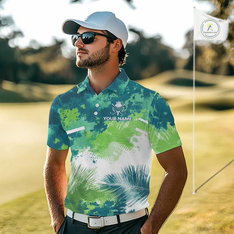 Green Tropical Splash Custom Golf Polo Shirt – Personalized Team Name Performance Polo Tee For Men NHT894