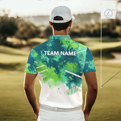 Green Tropical Splash Custom Golf Polo Shirt – Personalized Team Name Performance Polo Tee For Men NHT894