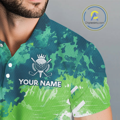 Green Tropical Splash Custom Golf Polo Shirt – Personalized Team Name Performance Polo Tee For Men NHT894