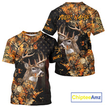 Load image into Gallery viewer, Deer Hunting Shirt US Flag 3D All Over Print Orange Black, Custom Name Personalized Gift NHT296