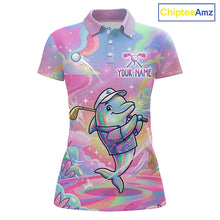 Load image into Gallery viewer, Funny Pastel Dolphin Womens Golf Polo Shirt Custom Ocean Golf Shirt, Polo Gift For Golf Lovers NHT897