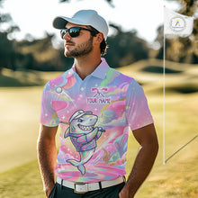 Load image into Gallery viewer, Funny Pastel Shark Mens Golf Polo Shirt Custom Ocean Golf Shirt, Polo Gift For Golf Lovers NHT898