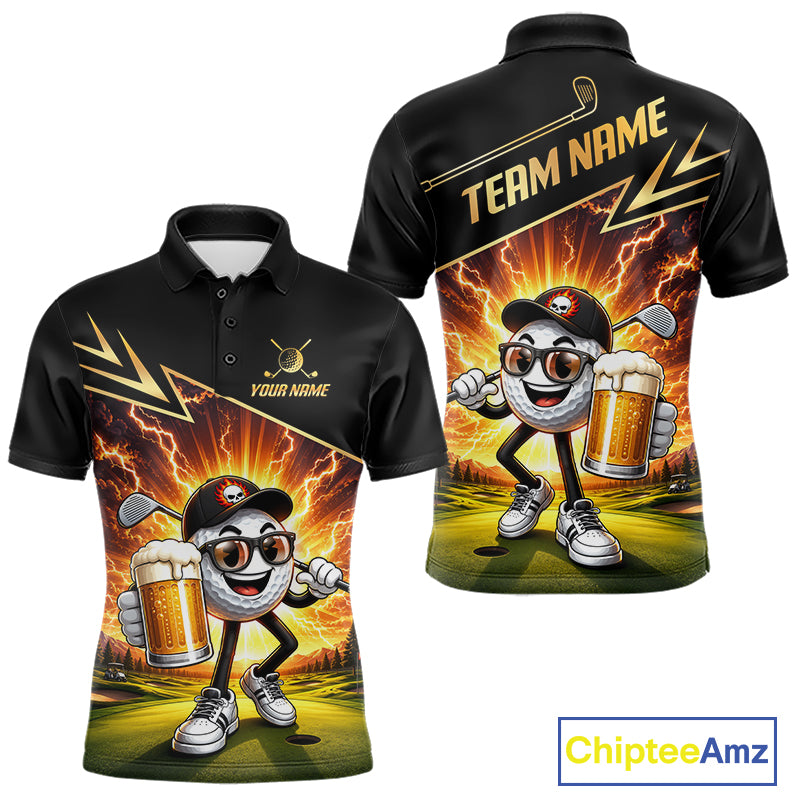 Funny Golf Ball Mens Golf Polo Shirts Custom Golf And Beer Golf Apparel For Golfer NHT899