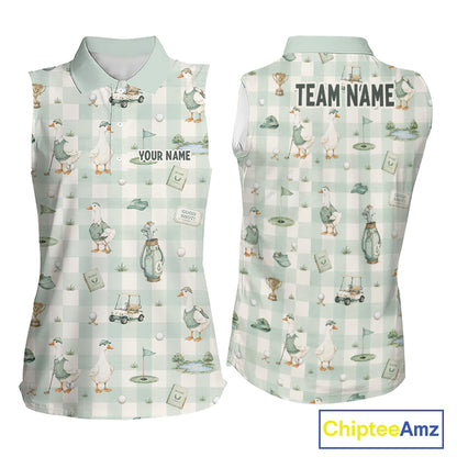 Personalized Goose Golf Polo Shirt Custom Name Team Shirt Green Plaid Womens Sleeveless Golf Lover Gift NHT1218