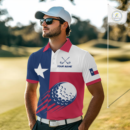 Personalized Texas Flag Patriotic Golf White Mens Golf Polo Shirts Custom Mens Golf Gift For Men NHT736
