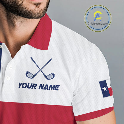 Personalized Texas Flag Patriotic Golf White Mens Golf Polo Shirts Custom Mens Golf Gift For Men NHT736