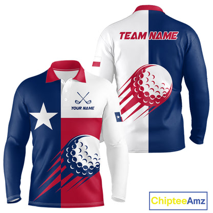 Personalized Texas Flag Patriotic Golf White Mens Golf Polo Shirts Custom Mens Golf Gift For Men NHT736