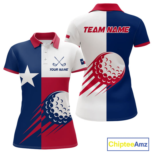 Personalized Texas Flag Patriotic Golf White Womens Golf Polo Shirts Custom Golf Gift For Womens NHT736