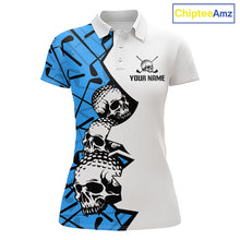 Load image into Gallery viewer, Custom Skull Womens Golf Polo Shirt Personalized Name, Golf Team Polo Jersey| Blue 
