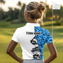 Load image into Gallery viewer, Custom Skull Womens Golf Polo Shirt Personalized Name, Golf Team Polo Jersey| Blue 