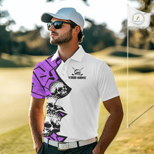 Load image into Gallery viewer, Custom Skull Mens Golf Polo Shirt Personalized Name, Golf Team Polo Jersey| Purple 